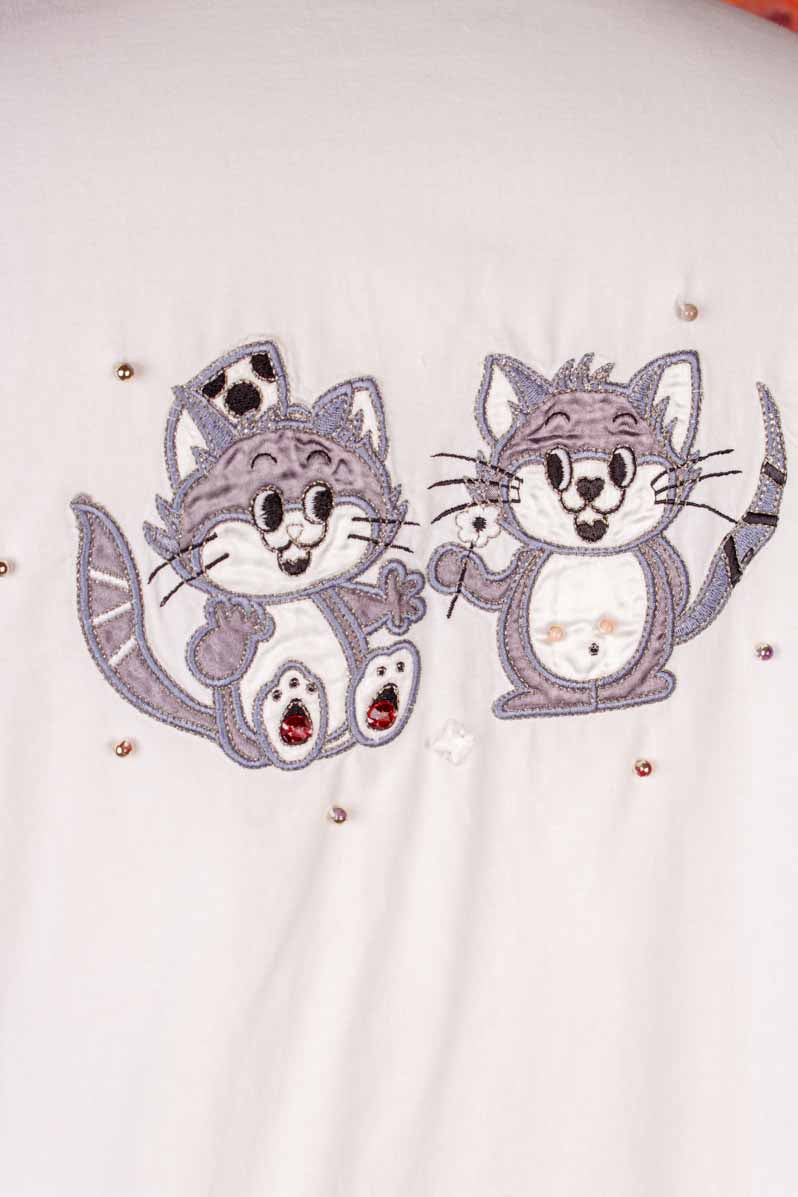 Hemdbluse mit Katzen und Streifen