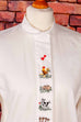 Vintage Bauernbluse weiß Huhn+Schwein