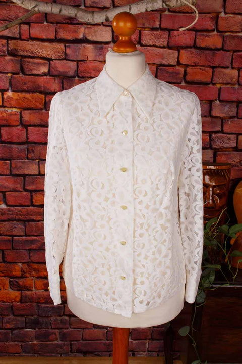 70s Bluse aus Spitze mit großem Kragen