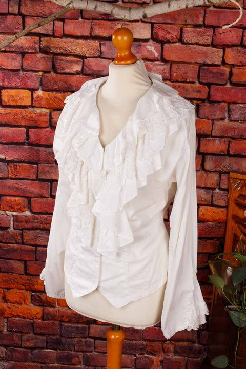 Vintage Boho Bluse weiß mit Rüschen