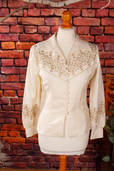 70s Schlagerbluse gold bestickt