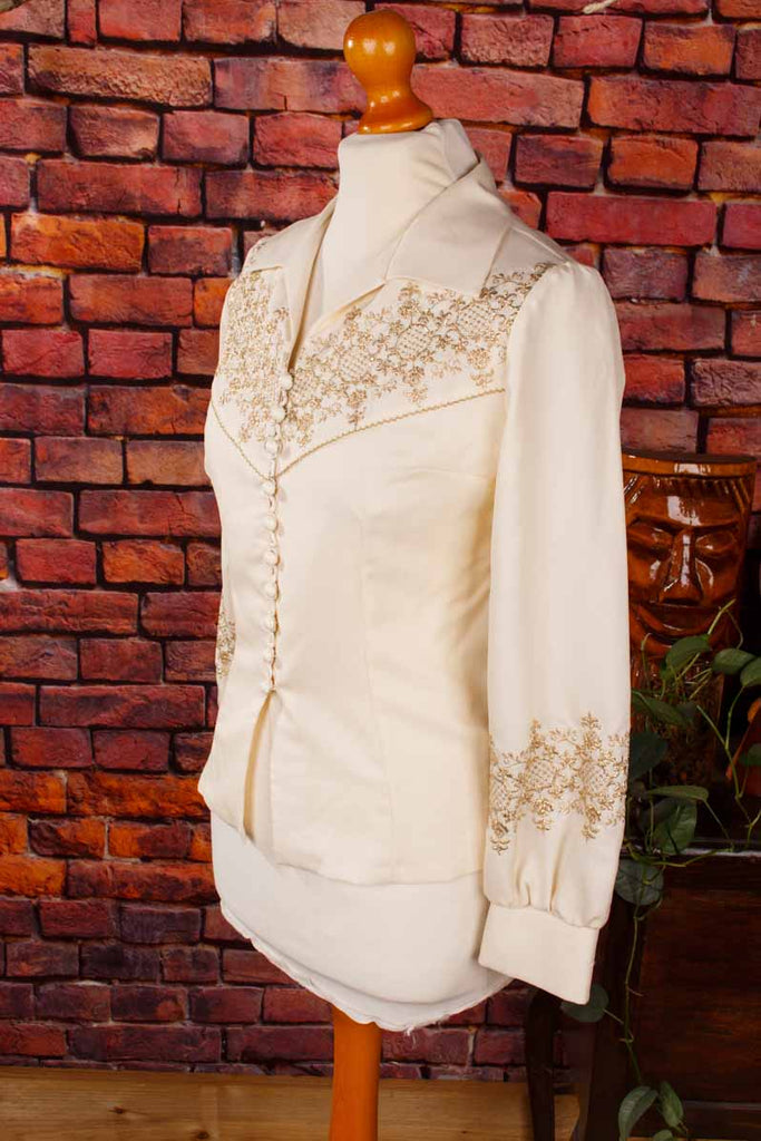 70s Schlagerbluse gold bestickt