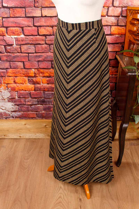 70s Boho Maxirock Goldstreifen