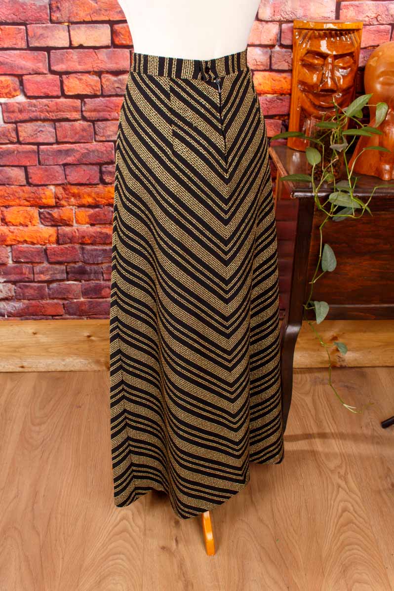 70s Boho Maxirock Goldstreifen
