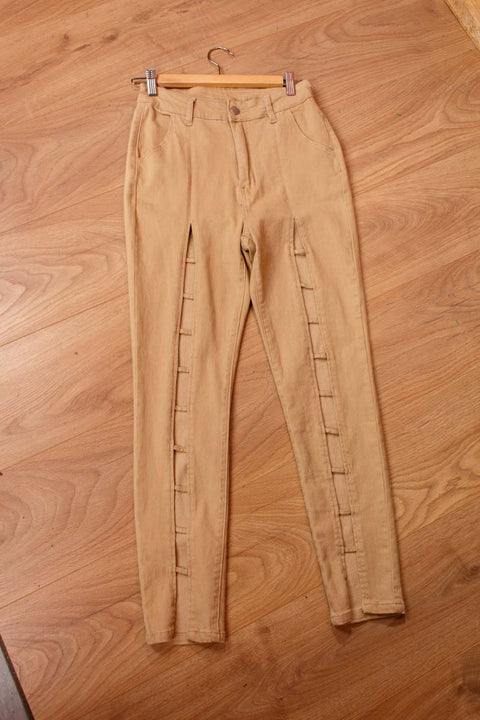 Y2K Stretchhose beige mit Cut Outs