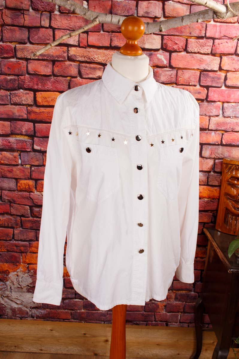 Western Bluse weiß silber Sterne