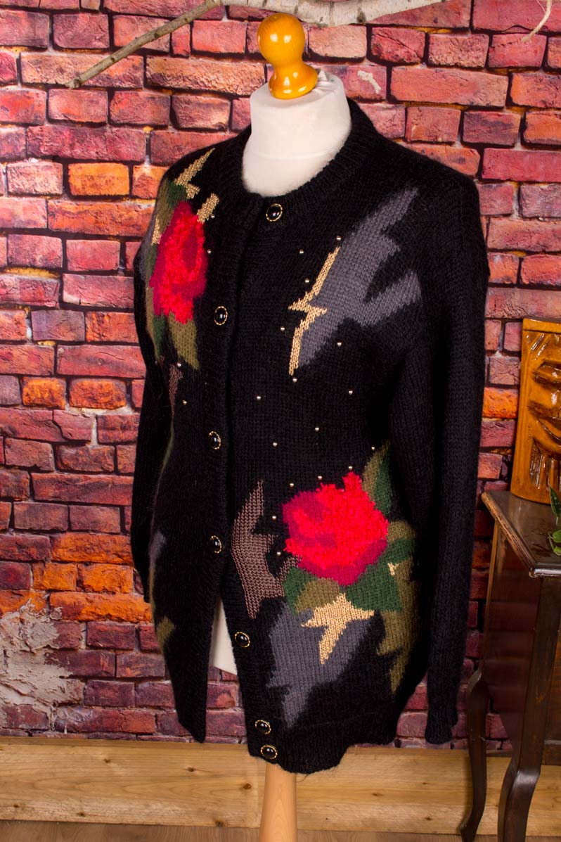Mohair Strickjacke schwarz bunt