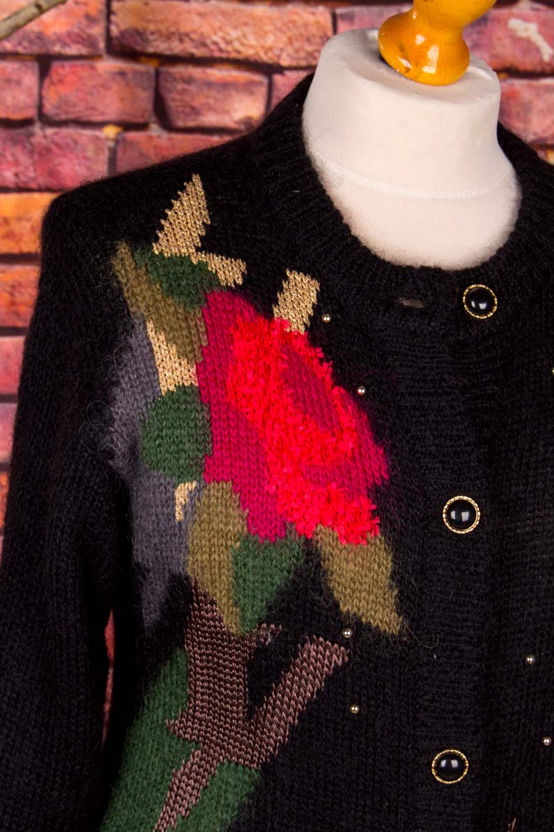 Mohair Strickjacke schwarz bunt