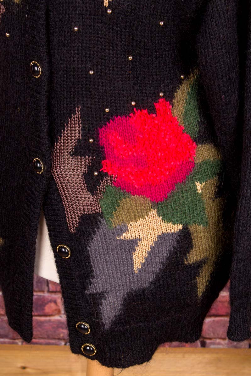 Mohair Strickjacke schwarz bunt
