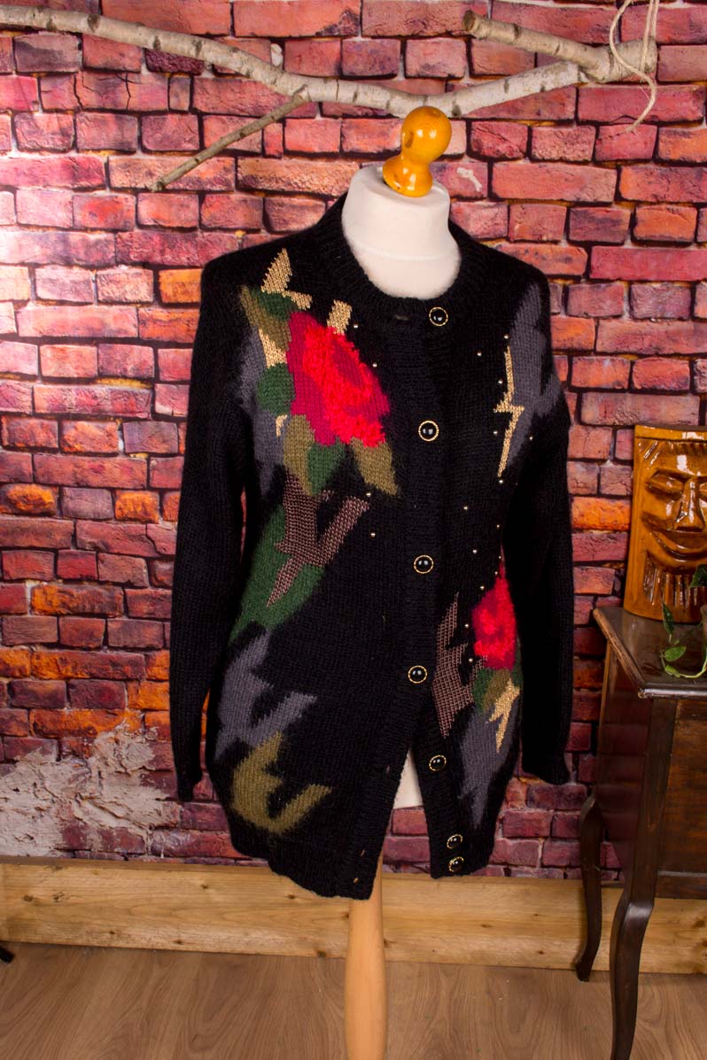 Mohair Strickjacke schwarz bunt