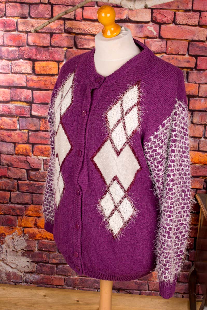Vintage Strickjacke lila Rautenmuster