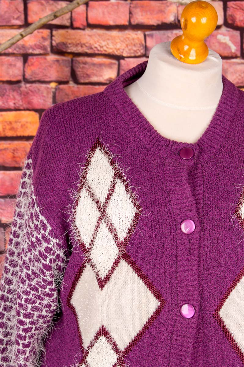 Vintage Strickjacke lila Rautenmuster