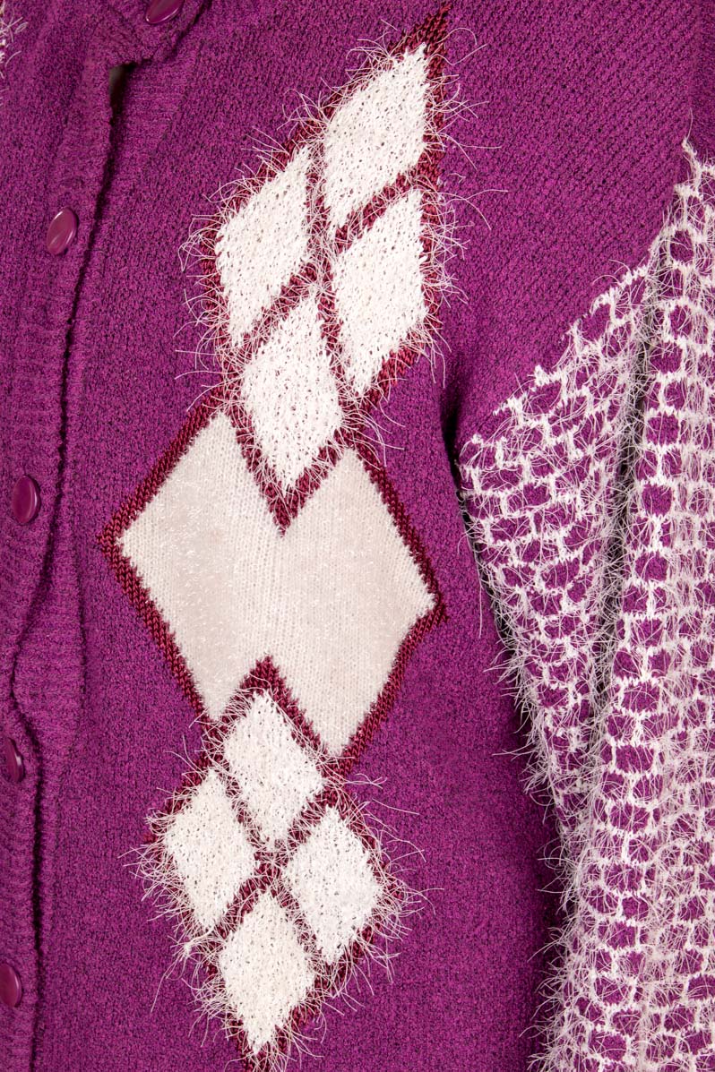 Vintage Strickjacke lila Rautenmuster
