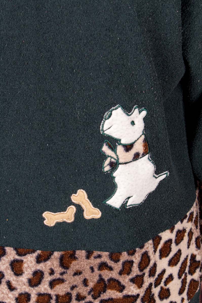 Fleece Pulli mit Terrier und Leomuster
