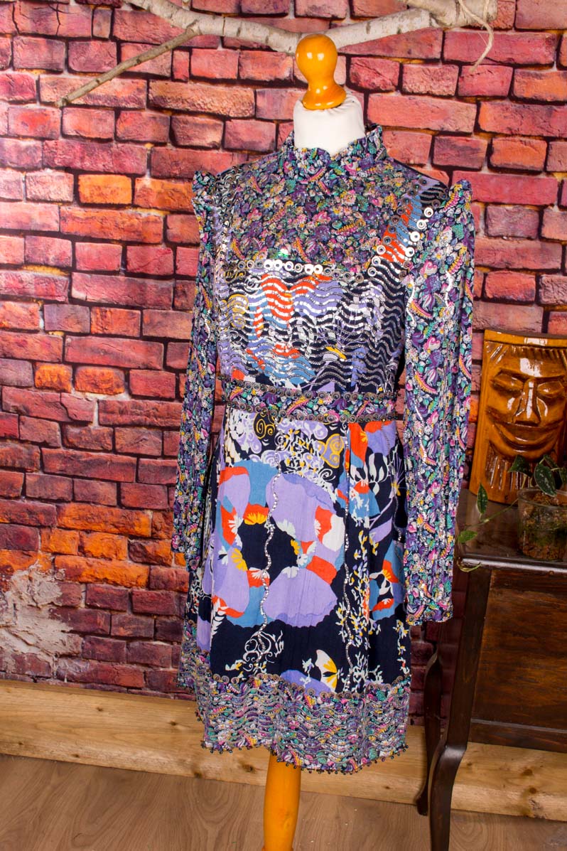 Boho Pailletten Minikleid lila