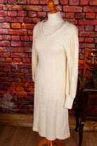 Boho Strickkleid wollweiß mit perlen