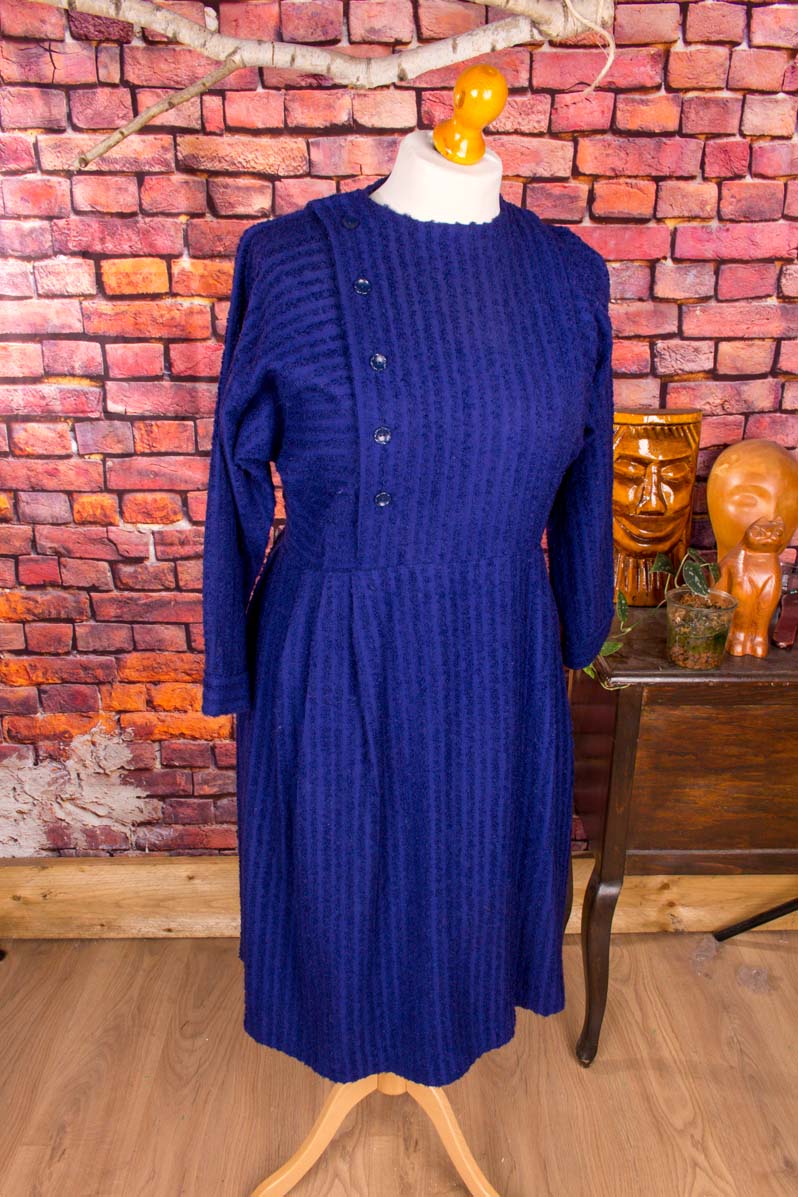 50s Wollkleid lila mit Streifen