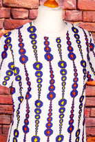 70er Shiftkleid Hexagon blau weiß