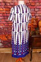 70er Shiftkleid Hexagon blau weiß