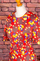 DDR VEB Kleid rot Prilblumen