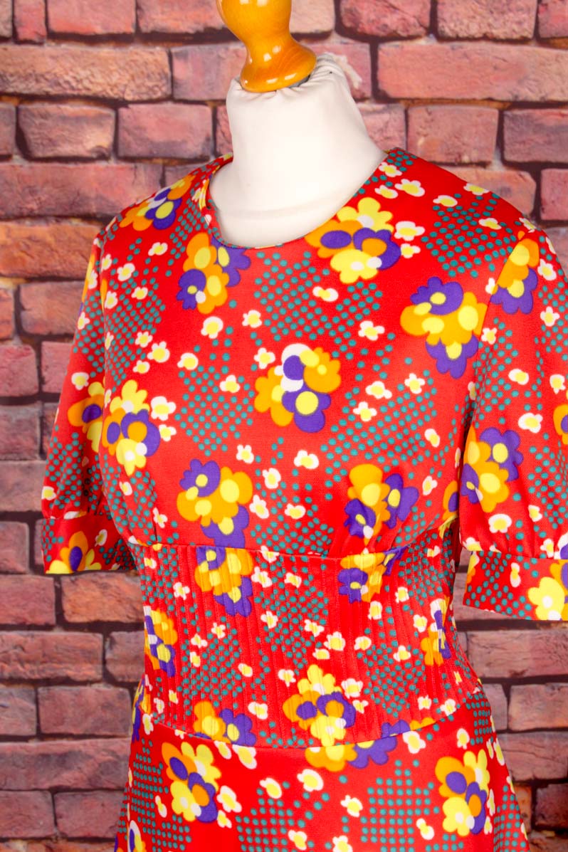 DDR VEB Kleid rot Prilblumen