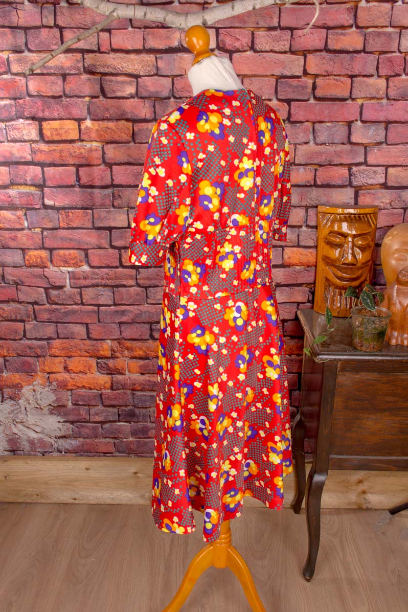 DDR VEB Kleid rot Prilblumen
