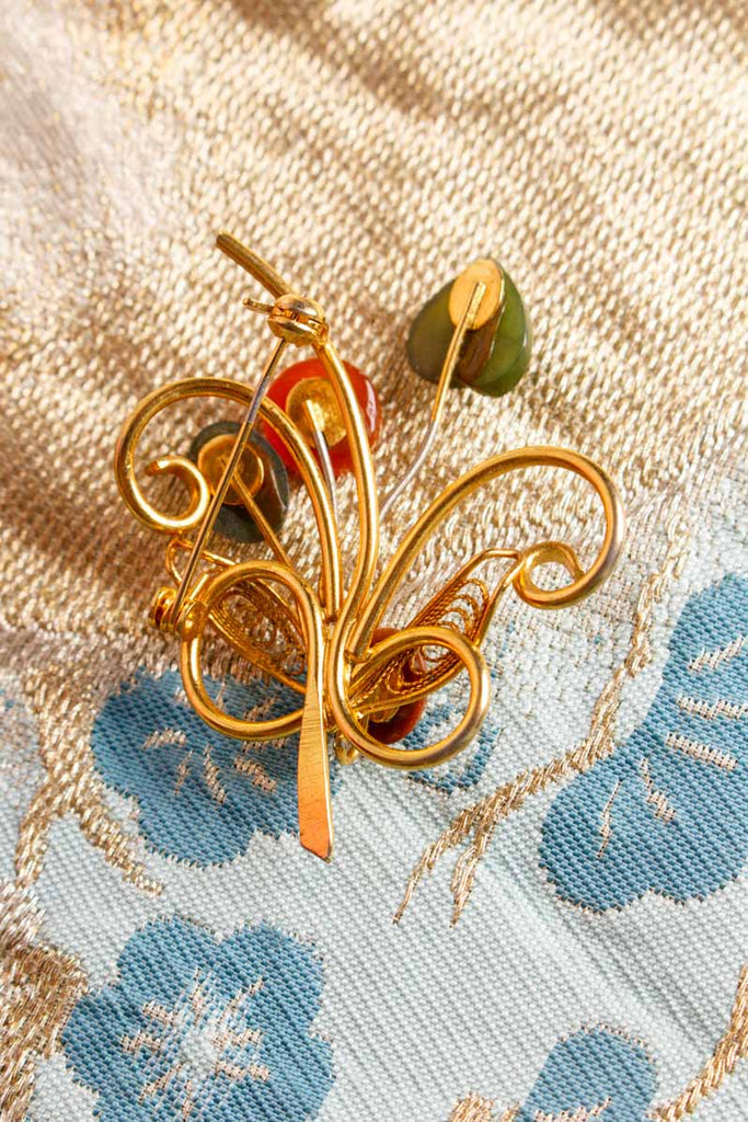 goldene Brosche floral + Schmucksteine