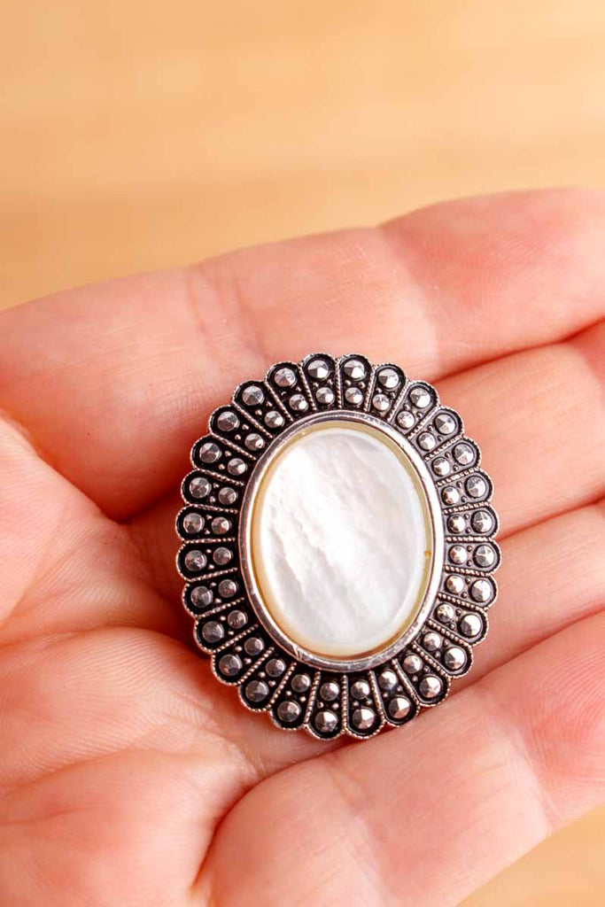 Vintage Tuchclip silber mit Perlmutt