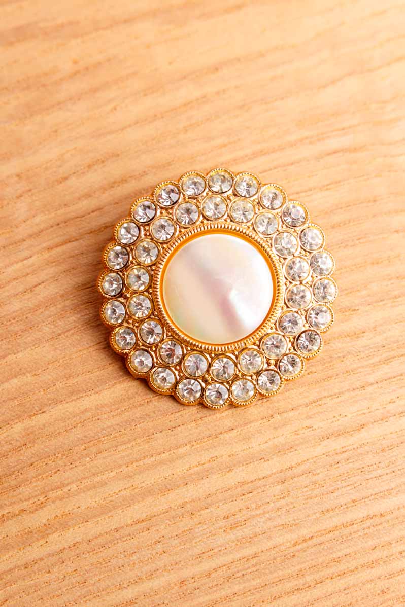 Vintage Tuchclip gold Strass + Perlmutt