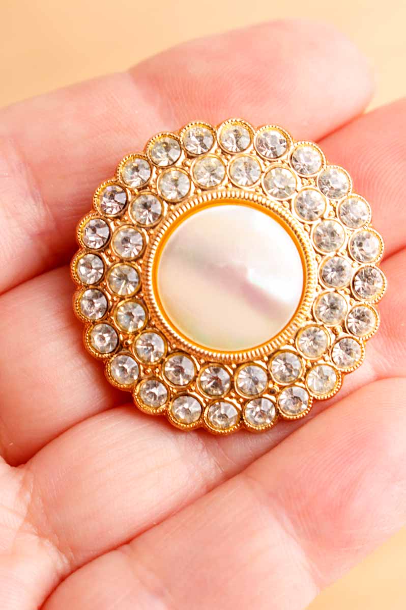 Vintage Tuchclip gold Strass + Perlmutt