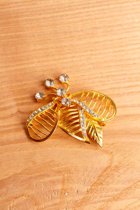 70s Anstecknadel Gold Strass Blätterform