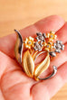 70s Brosche Gold+Silber Strass Blumen