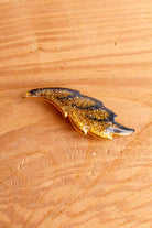 80s Brosche goldenes Blatt mit Glitzer