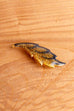 80s Brosche goldenes Blatt mit Glitzer