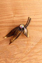 70s Brosche Bronze Blatt mit Strass