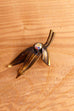 70s Brosche Bronze Blatt mit Strass