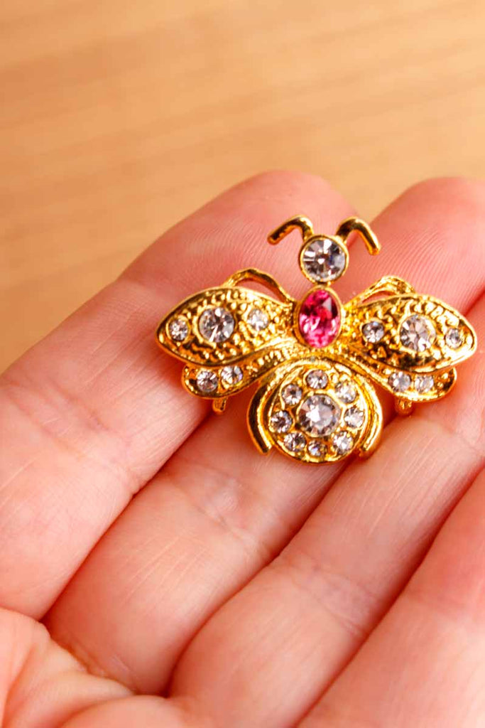 VTG Brosche goldener Käfer mit Strass