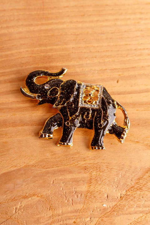 VTG Brosche gold schwarz Elefant Glitzer