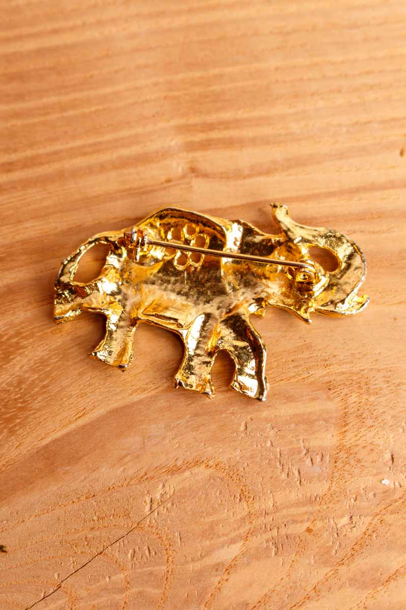 VTG Brosche gold schwarz Elefant Glitzer