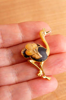 VTG Brosche Vogel Strauss gold Emaille