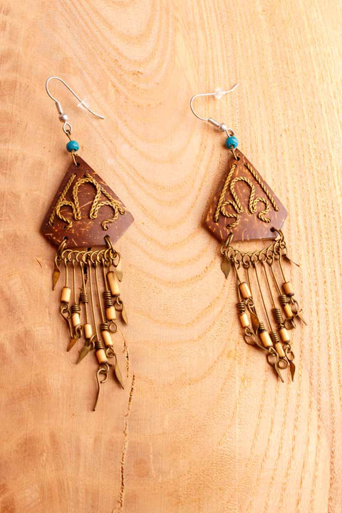 Boho Ohrhänger aus Peru Messing+Kokos