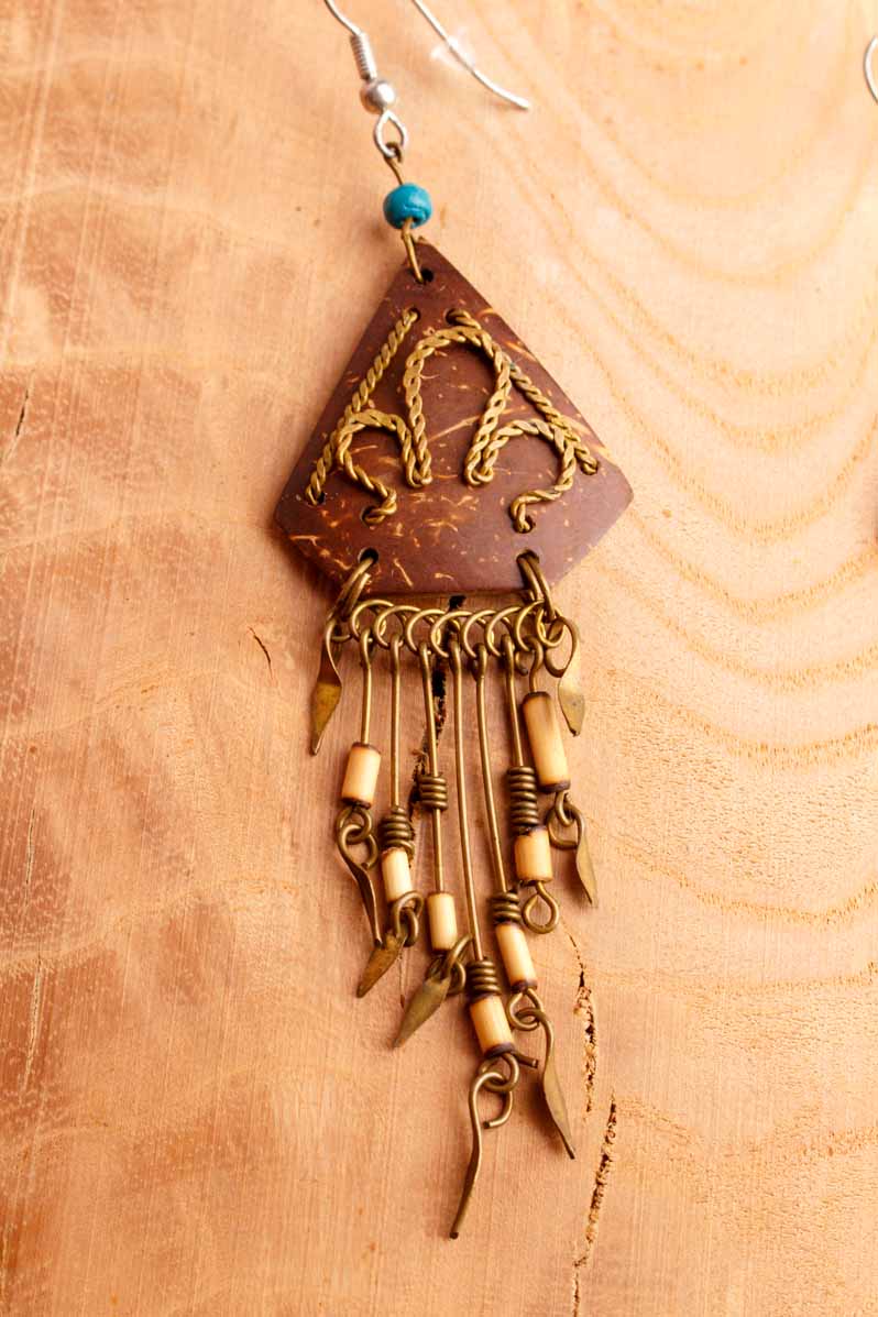 Boho Ohrhänger aus Peru Messing+Kokos