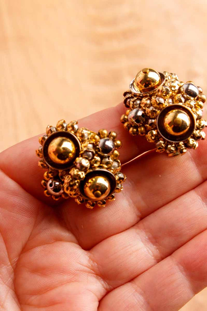 60s ausgefallene Ohrclips gold Perlen