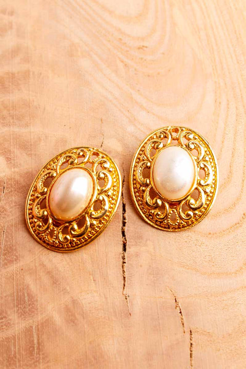 elegante 80s Ohrclips gold mit Perle