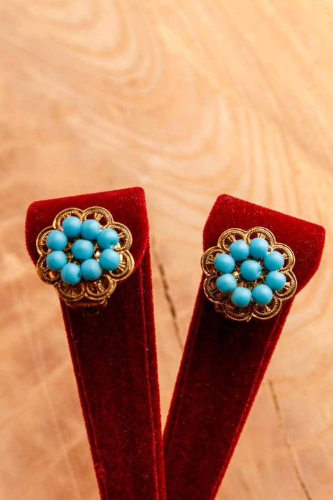 kleine 60s Ohrclips gold mit blau