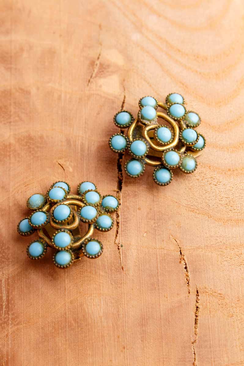 60s Ohrclips blau türkis Wirbel