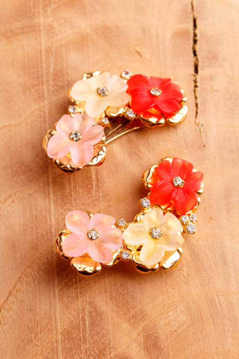 60s Ohrclips gold Blumen