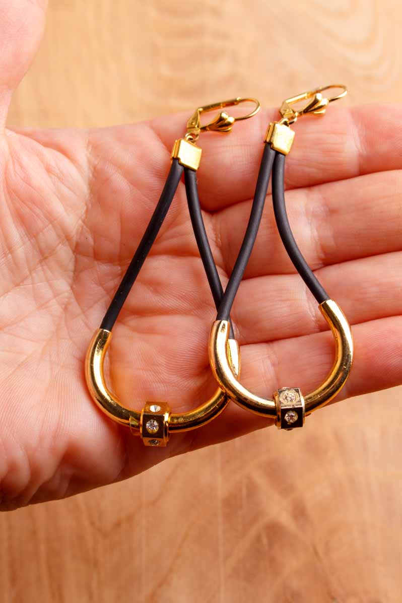 80s Ohrhänger gold schwarz