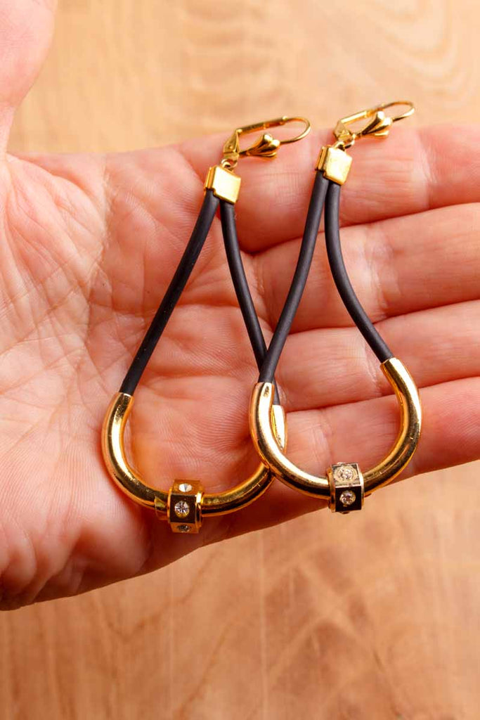 80s Ohrhänger gold schwarz