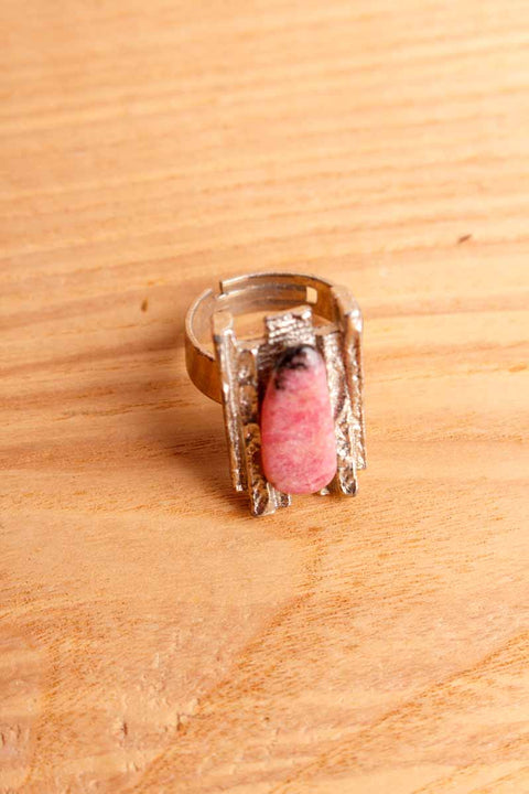 orig 70er Jahre Hippie Ring rosa Stein